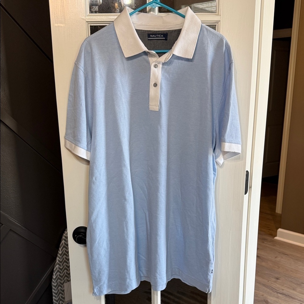 NAUTICA Light Blue & White Polo Shirt Size XXL